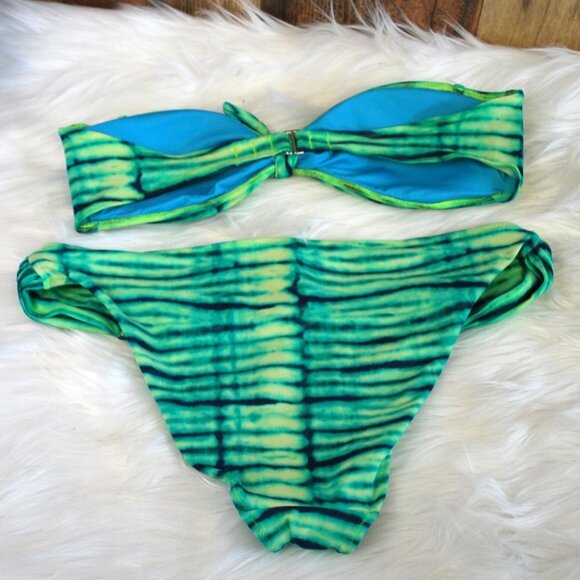Victoria's Secret Swimsuit Bikini Strapless Green/Blue M/M - Picture 2 of 3